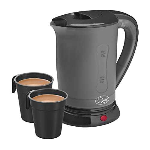 Quest Black Travel Kettle with 2 Cups | Portable &...