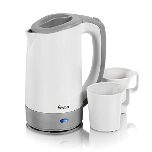 Swan Dual Voltage Travel Kettle with Two Tea Cups,...