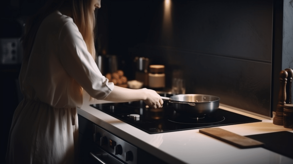 a woman testing a pan for ceramic hob