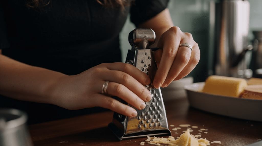 a woman testing out a cheese grater