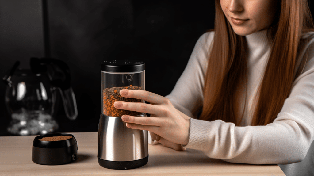 a woman testing out a spice grinder